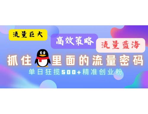 (10.23)流量蓝海，抓住QQ里面的流量密码！高效策略，单日狂揽500+精准创业粉