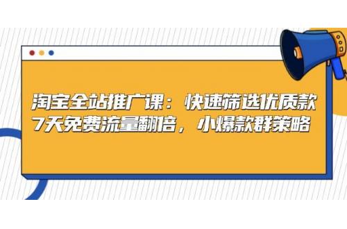 (11.3)淘宝全站推广课：快速筛选优质款，7天免费流量翻倍，小爆款群策略