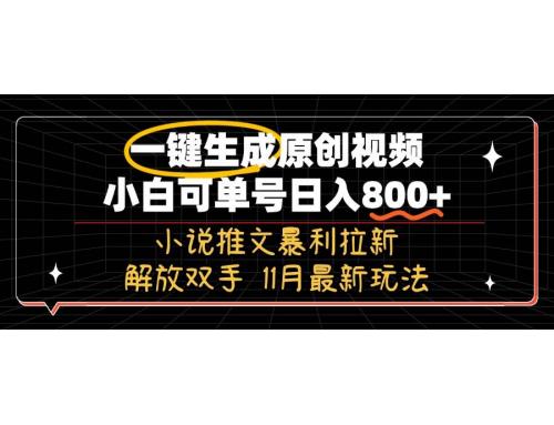 (11.6)11月最新玩法小说推文暴利拉新，一键生成原创视频，小白可单号日入800+