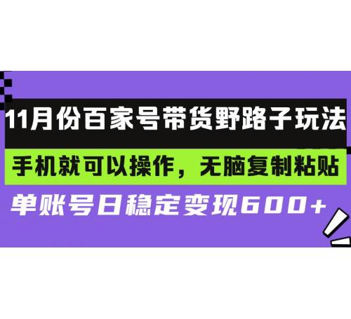 (11.13)百家号带货野路子玩法 手机就可以操作，无脑复制粘贴 单账号日稳定变现