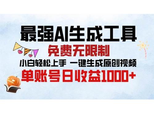 (11.16)最强AI生成工具 免费无限制 小白轻松上手一键生成原创视频 单账号日收1000+