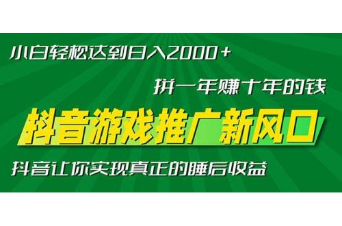 (11.16)新风口抖音游戏推广—拼一年赚十年的钱，小白每天一小时轻松日入2000＋