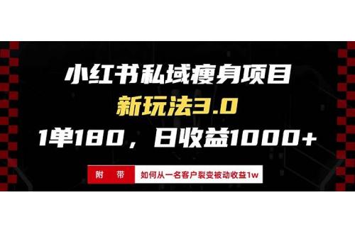 (11.17)小红书瘦身项目3.0模式，新手小白日赚收益1000+，附从一名客户裂变收益