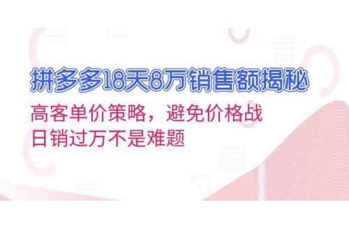 (11.20)拼多多18天8万销售额揭秘：高客单价策略，避免价格战，日销过万不是难题