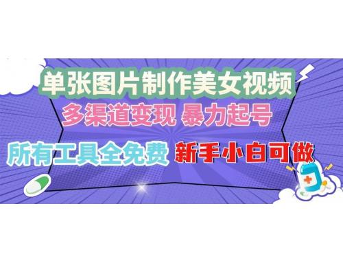 (12.10)单张图片作美女视频 ，多渠道变现 暴力起号，所有工具全免费 ，新手小白都OK