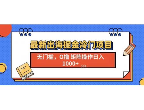 (12.16)最新出海掘金冷门项目，单号日入1000+