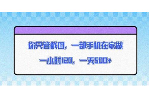 (12.26)你只管截图，一部手机在家做，一小时120，一天500+