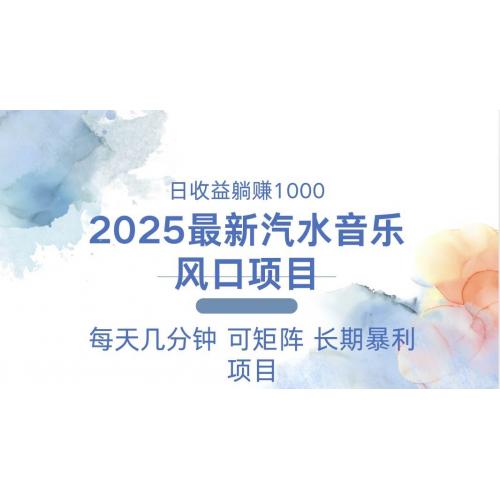 (1.4)2025最新汽水音乐躺赚项目 每天几分钟 日入1000＋