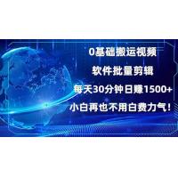 (1.9)0基础搬运视频，批量剪辑，每天30分钟日赚1500+，小白再也不用白费