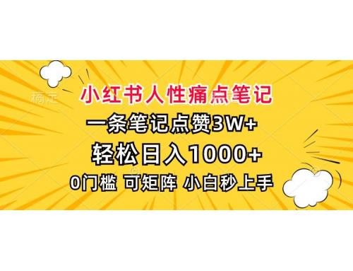 (2.5)小红书人性痛点笔记，一条笔记点赞3W+，轻松日入1000+，小白秒上手