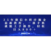 (2.25)微信小程序25年掘金玩法，一部手机就能操作，稳定日入800+,适合所有人