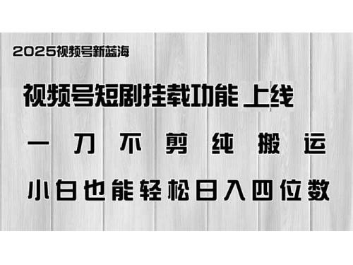 (2.27)视频号短剧挂载功能上线，一刀不剪纯搬运，小白也能轻松日入四位数