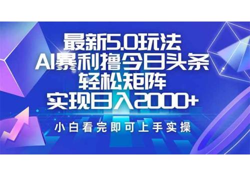 (2.28)今日头条最新5.0玩法，思路简单，复制粘贴，轻松实现矩阵日入2000+