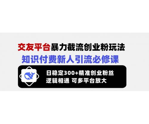 (3.8)交友平台暴力截流创业粉玩法，知识付费新人引流必修课，日稳定300+精准