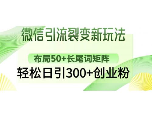 (3.9)微信引流裂变新玩法：布局50+长尾词矩阵，轻松日引300+创业粉