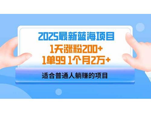 (3.20)2025蓝海项目 1天涨粉200+ 1单99 1个月2万+