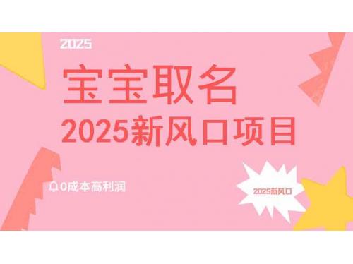 (3.22)2025新风口项目宝宝取名，0成本高利润，附保姆级教程，月入过万不是梦