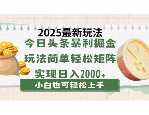 (3.24)今日头条2025最新玩法，思路简单，复制粘贴，轻松实现矩阵日入2000+