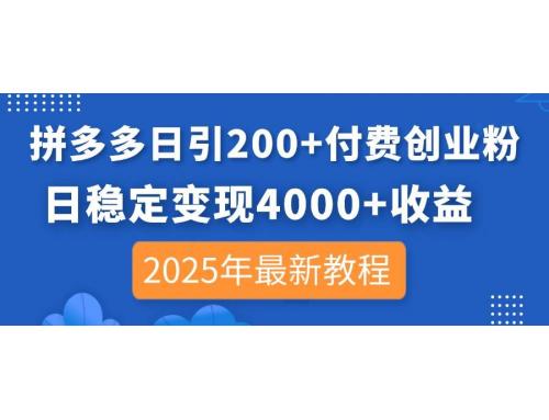 (4.3)拼多多日引200+付费创业粉，日稳定变现4000+收益，2025年最新教程