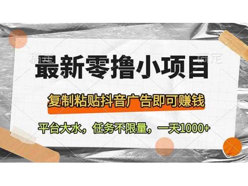 (4.4)最新零撸小项目，复制粘贴抖音广告即可赚钱，平台大水，任务不限量