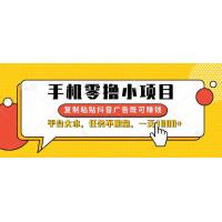(4.7)手机零撸小项目，复制粘贴抖音广告即可赚钱，平台大水，任务不限量，一天1000+