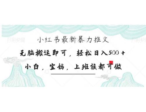 (4.7)小红书暴力推文，小白宝妈均可做，日入300＋