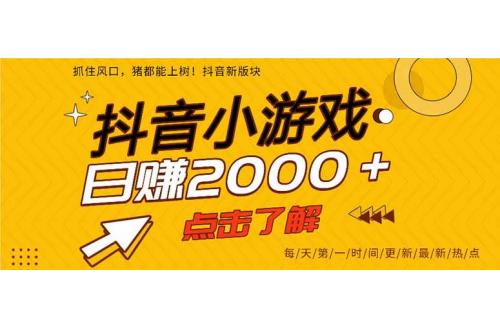 (4.11)抖音小游戏，最新风口项目，亲测单游戏2000+感兴趣点击了解