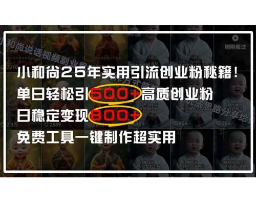 (4.20)小和尚2025年实用引流秘籍！单日轻松引500+高质量创业粉，日变现800+