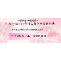 (4.21)Deepseek结合今日头条全网最新玩法，单日收益突破3000+，只需要简单的
