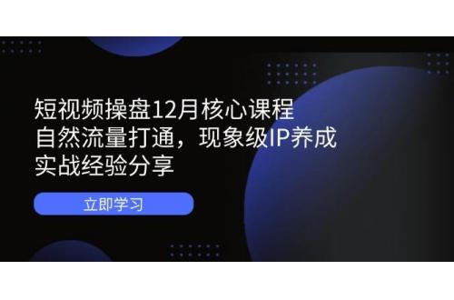 (4.21)短视频操盘12月核心课程：自然流量打通，现象级IP养成，实战经验分享