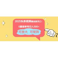 (4.22)2025头条视频掘金新风口：0基础日入300+，可放大，可矩阵