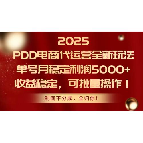 (5.22)2025PDD电商代运营全新玩法，单号月稳定利润5000+，收益稳定，可批量操作
