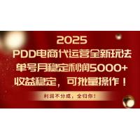 (5.22)2025PDD电商代运营全新玩法，单号月稳定利润5000+，收益稳定，可批量操作