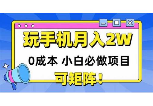 (5.27)玩玩手机月入20000+，0成本小白必做项目，可矩阵